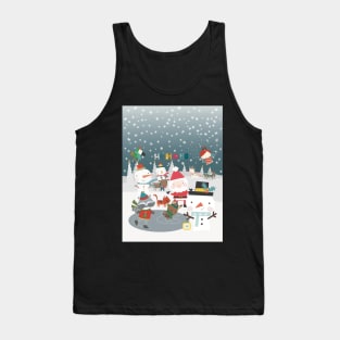 Fun greeting card with Santa and friends having a Christmas party outside Tank Top